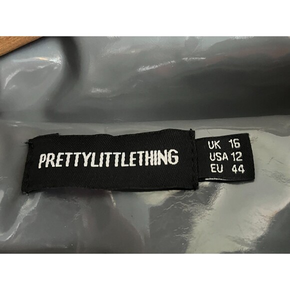 Pretty Little Thing Puffer Coat US Size 12 Vinyl Bubble Jacket Gray Silver Shiny - Picture 4 of 8